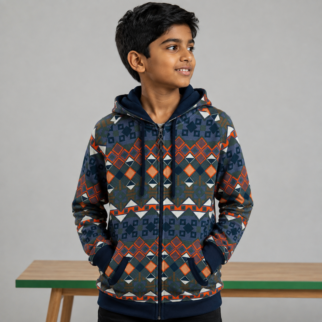 Criminal Damage Boys Hoodie-Orange/Navy