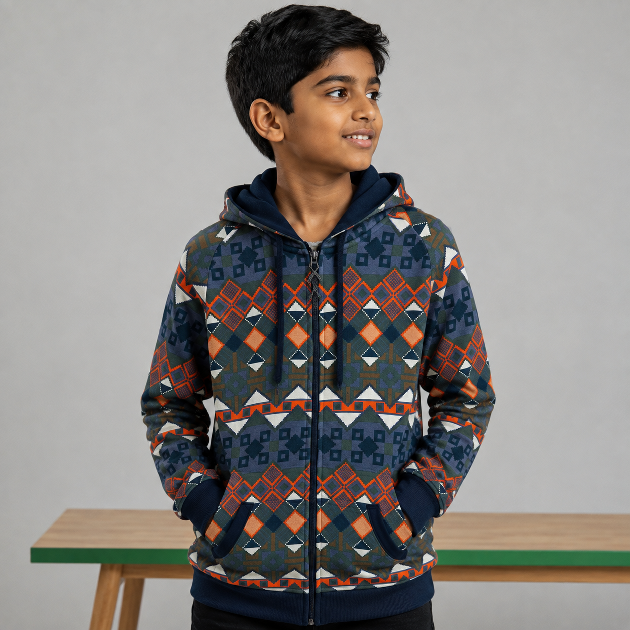 Criminal Damage Boys Hoodie-Orange/Navy
