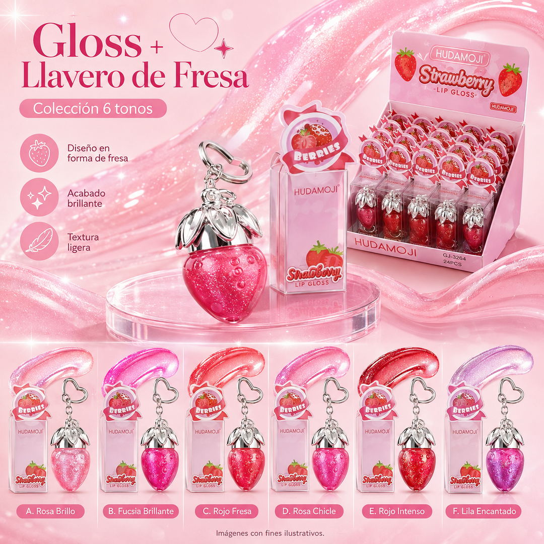 Lip Gloss llavero Fresa 🍓 aplicador Grueso 