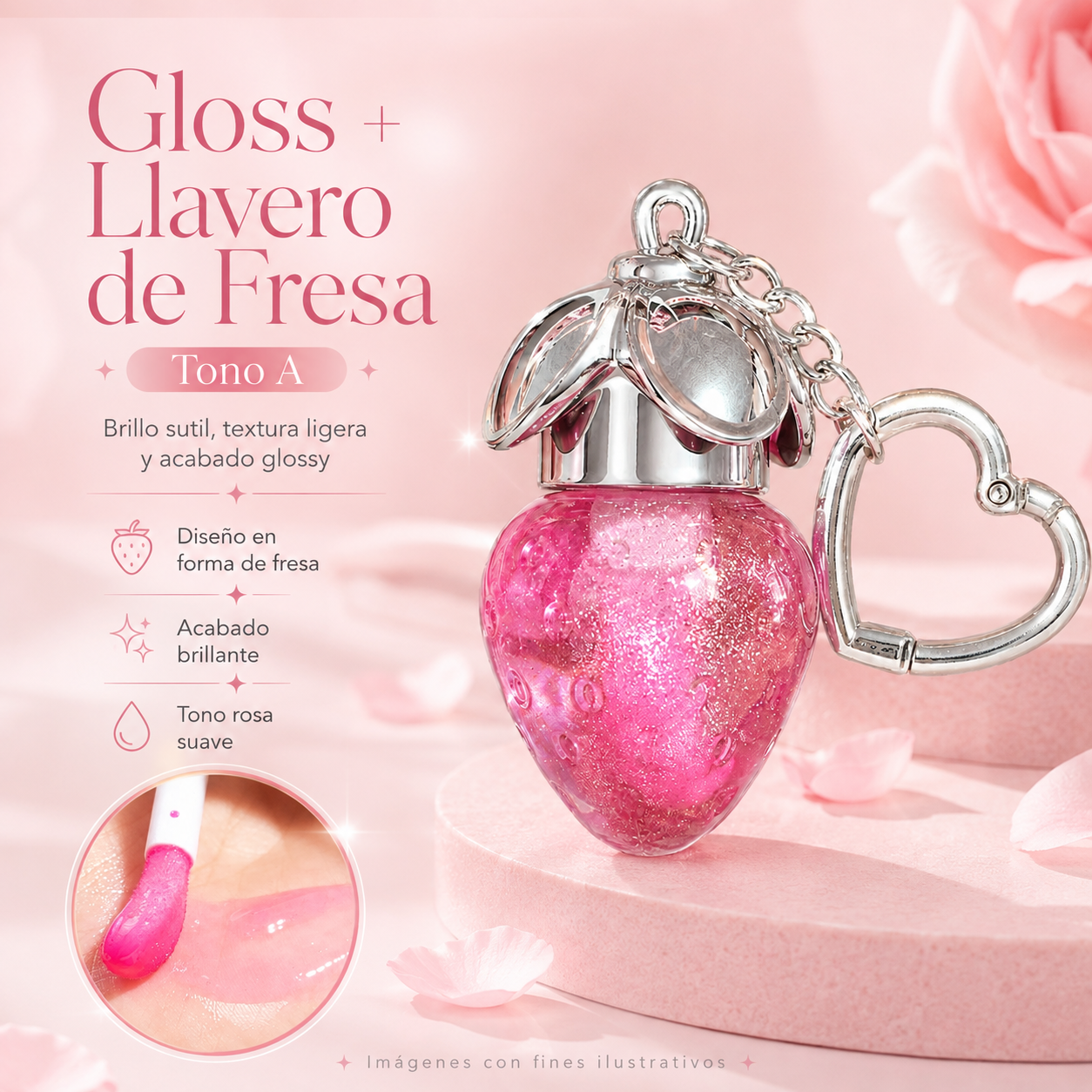 Lip Gloss llavero Fresa 🍓 aplicador Grueso _4