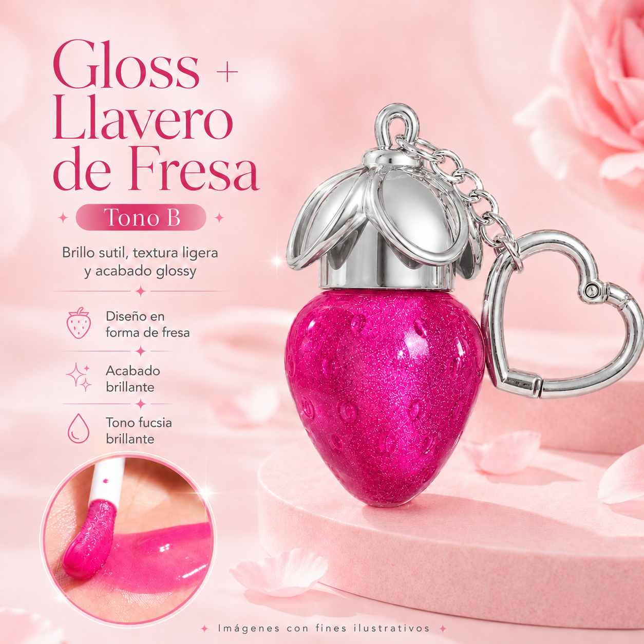 Lip Gloss llavero Fresa 🍓 aplicador Grueso _5