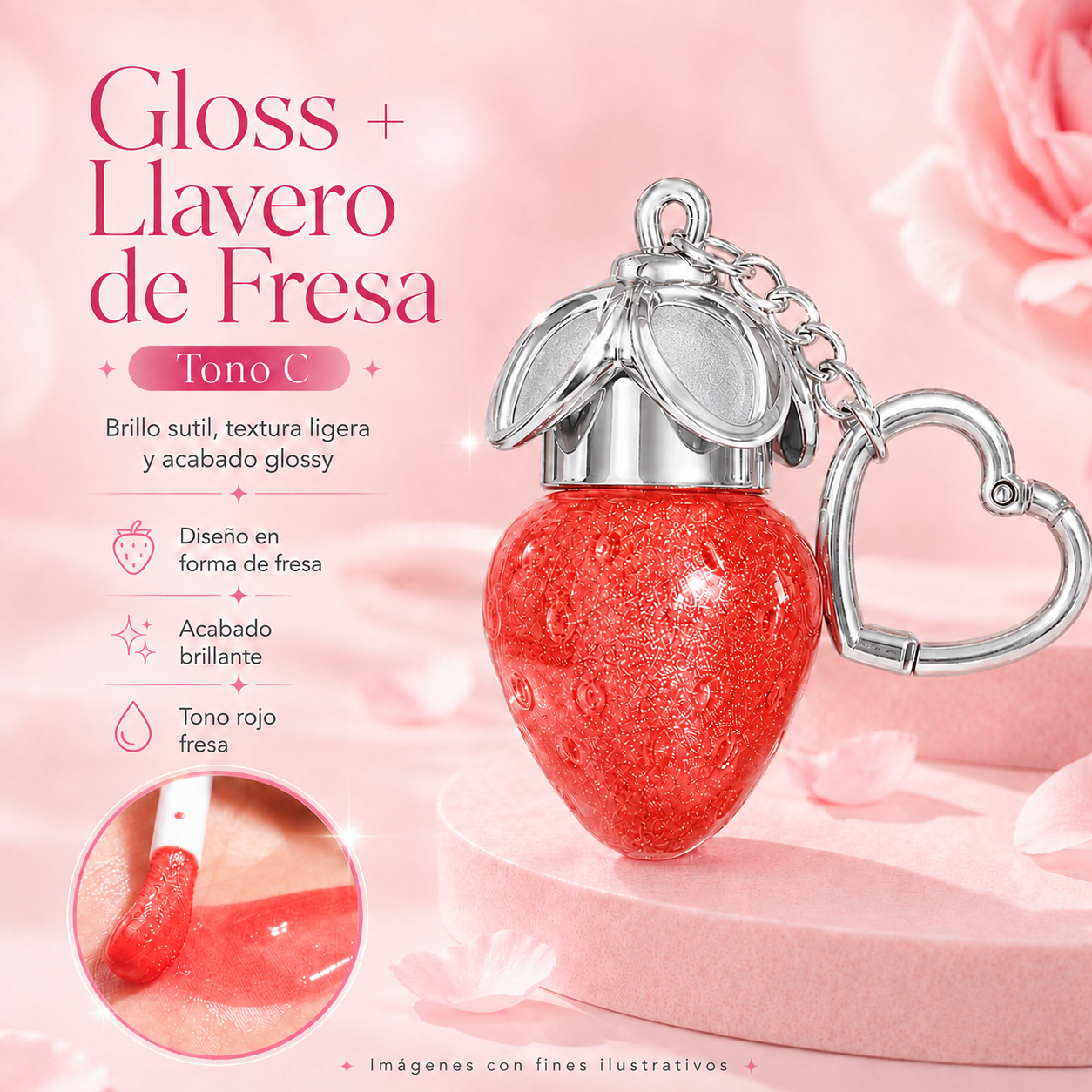 Lip Gloss llavero Fresa 🍓 aplicador Grueso _6