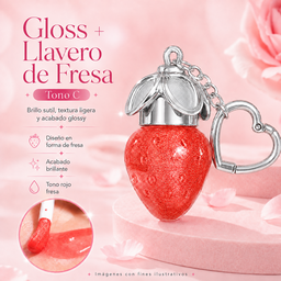 Lip Gloss llavero Fresa 🍓 aplicador Grueso 