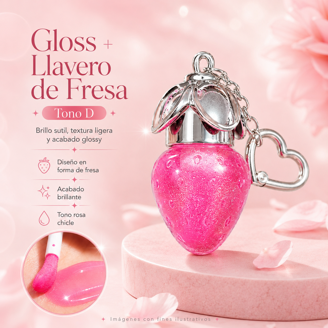 Lip Gloss llavero Fresa 🍓 aplicador Grueso _7
