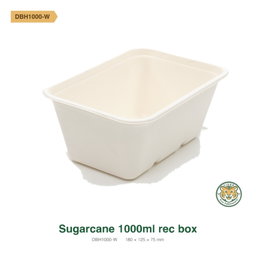 Bagasse Rectangular Box / 1000ml / White (RM0.3582/pc)