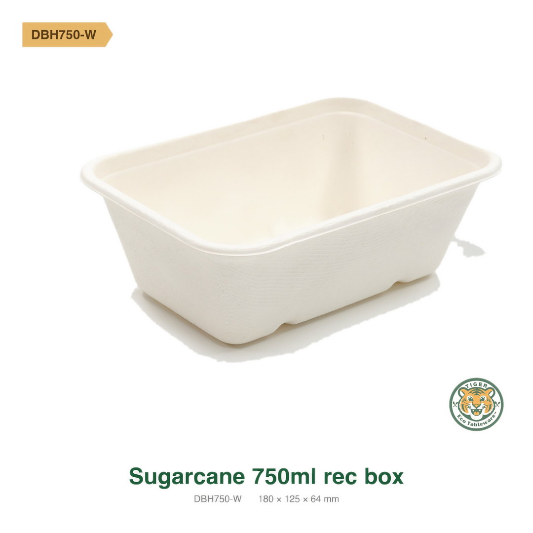 Bagasse Rectangular Box / 750ml / White (RM0.3230/pc)