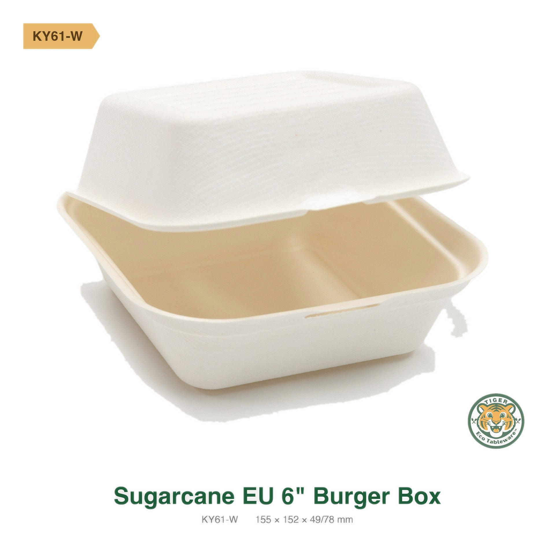 Bagasse EU 6" Burger Box / White (RM0.3724/pc)_2