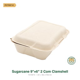 Bagasse 9"×6" 2-Compartment Clamshell / Brown (RM0.5714/pc)