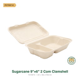 Bagasse 9"×6" 2-Compartment Clamshell / Brown (RM0.5714/pc)