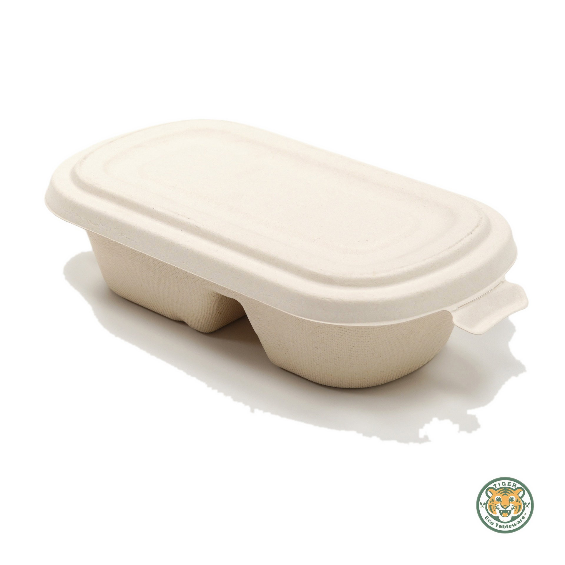 Bagasse Rectangular Container / 1000ml 2-Compartment / Brown (RM0.4242/pc)_2