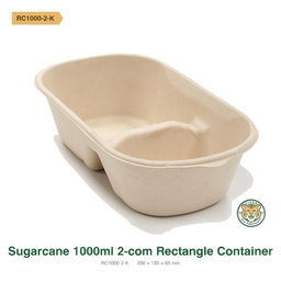 Bagasse Rectangular Container / 1000ml 2-Compartment / Brown (RM0.4242/pc)