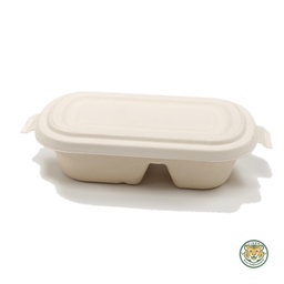 Bagasse Rectangular Container / 1000ml 2-Compartment / Brown (RM0.4242/pc)