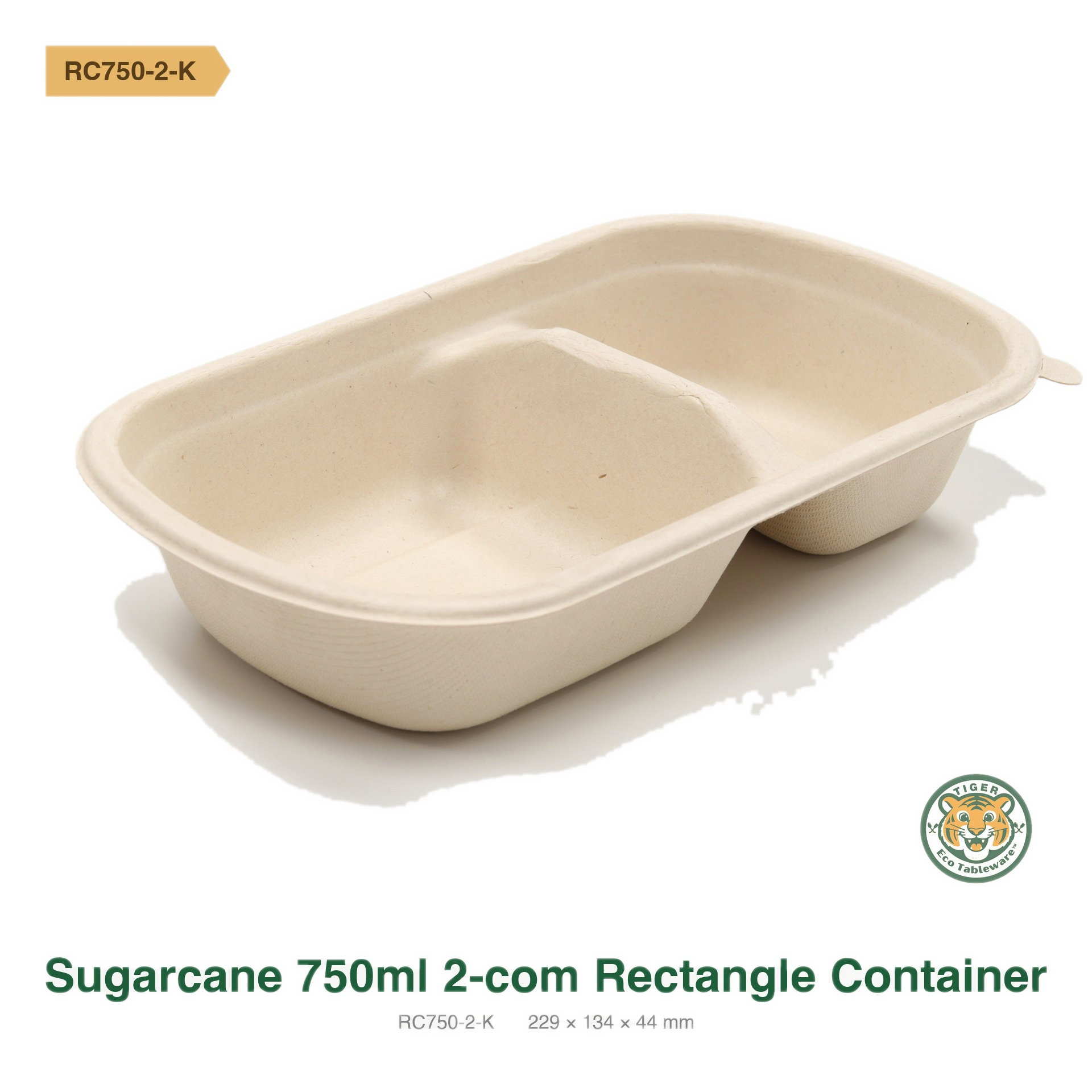Bagasse Rectangular Container / 750ml 2-Compartment / Brown (RM0.3360/pc)_0