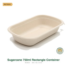 Bagasse Rectangular Container / 750ml / Brown (RM0.3356/pc)