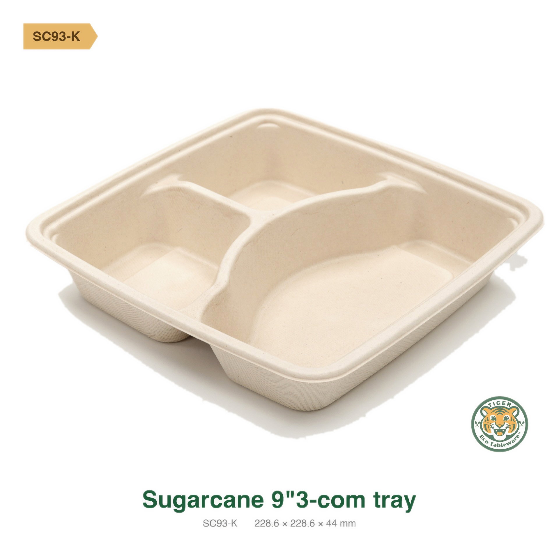 Bagasse 9" 3-Compartment tray / Brown (RM0.6176/pc)_0