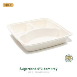 Bagasse 9" 3-Compartment tray / White (RM0.6176/pc)