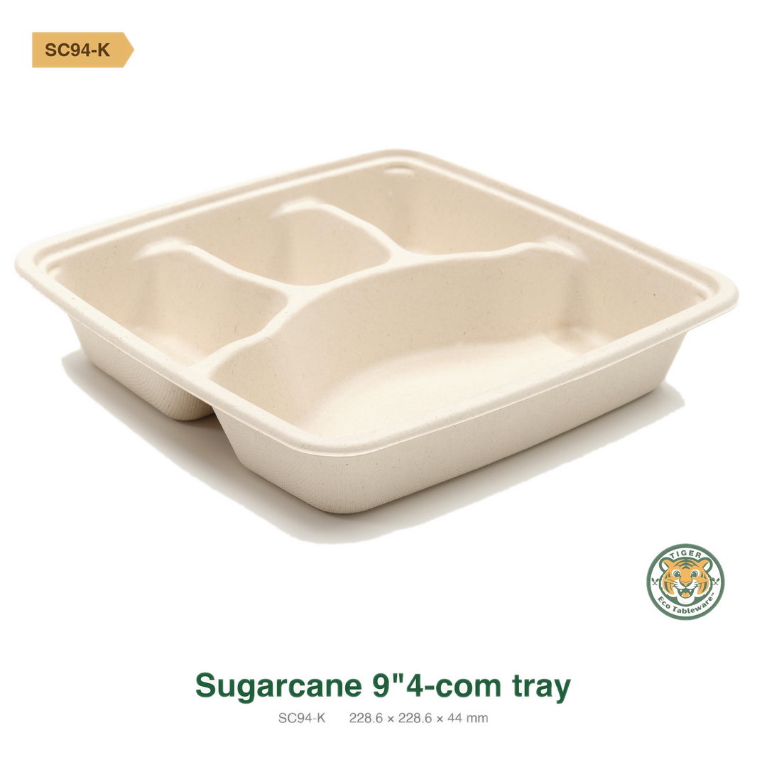Bagasse 9" 4-Compartment tray / Brown (RM0.6518/pc)