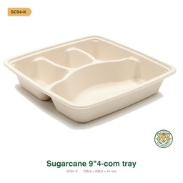 Bagasse 9" 4-Compartment tray / Brown (RM0.6518/pc)