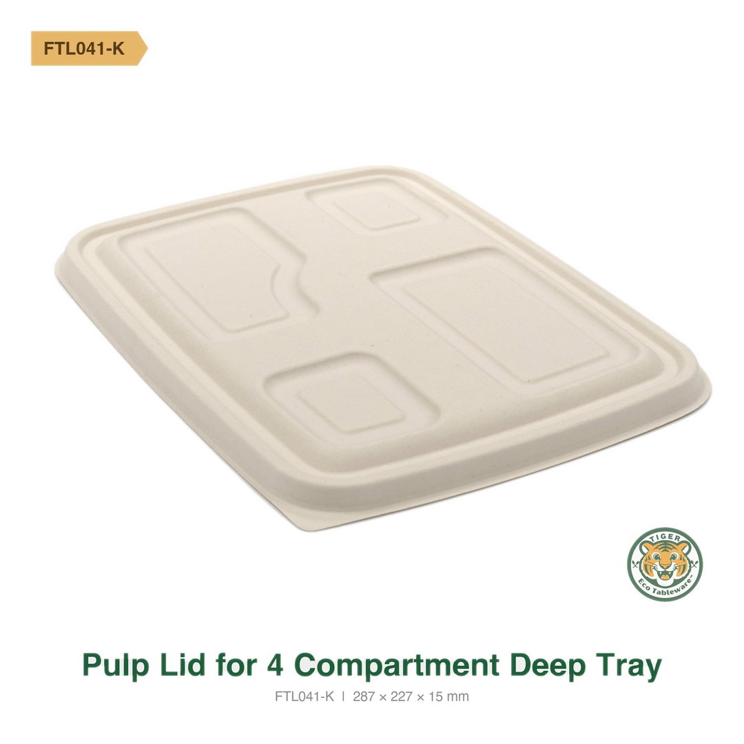 Bagasse Pulp Lid for 4 Compartment Lunch Tray / Brown (RM0.4012/pc)
