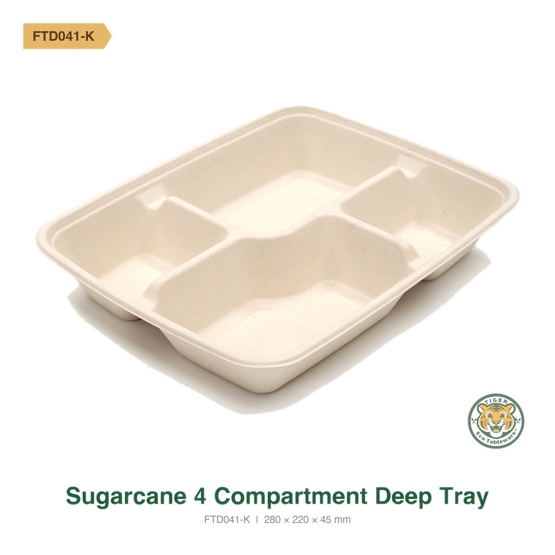 Bagasse 4 Compartment Deep Tray / Brown (RM0.5828/pc)