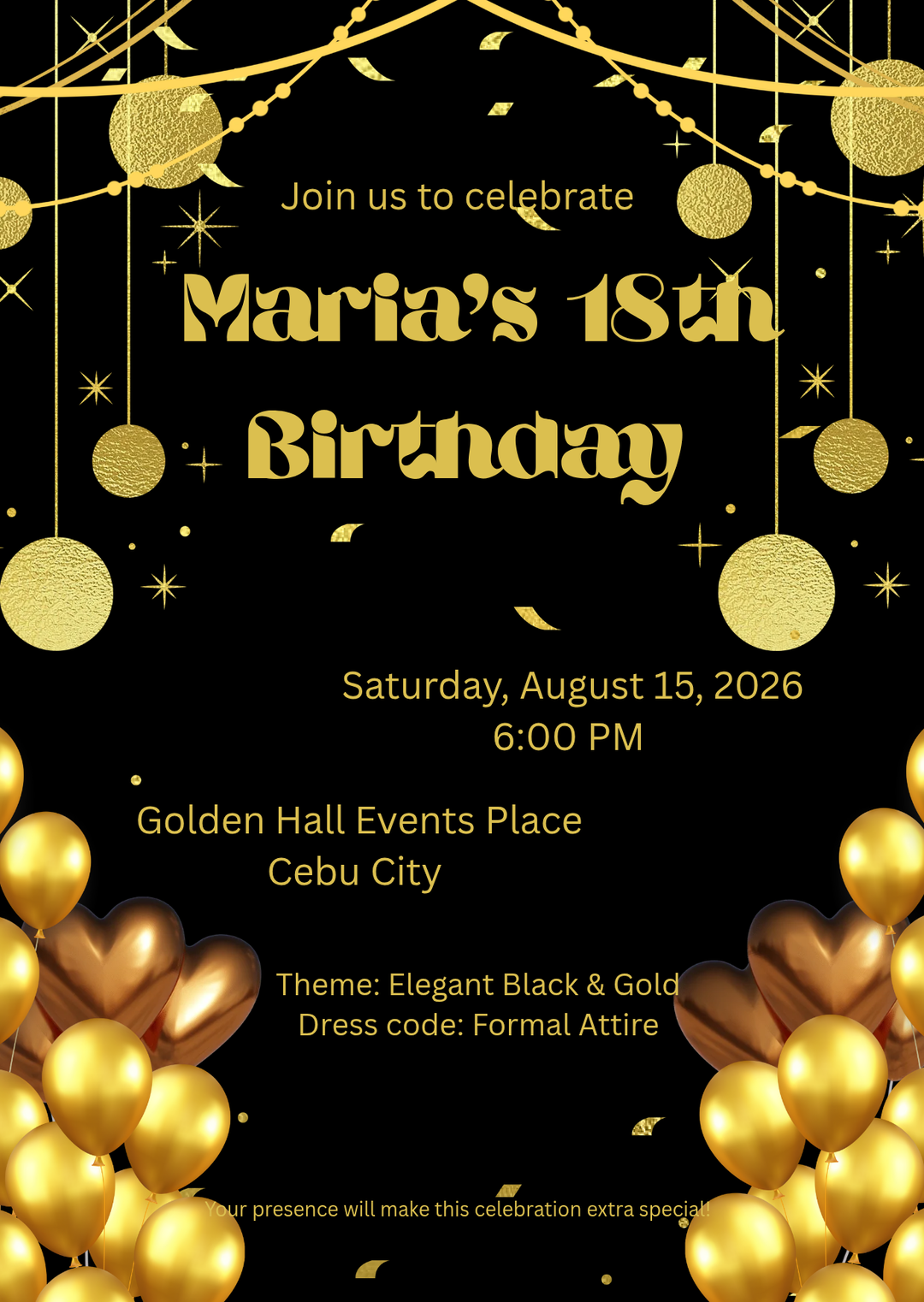 Elegant Gold and black Invitation Card 
