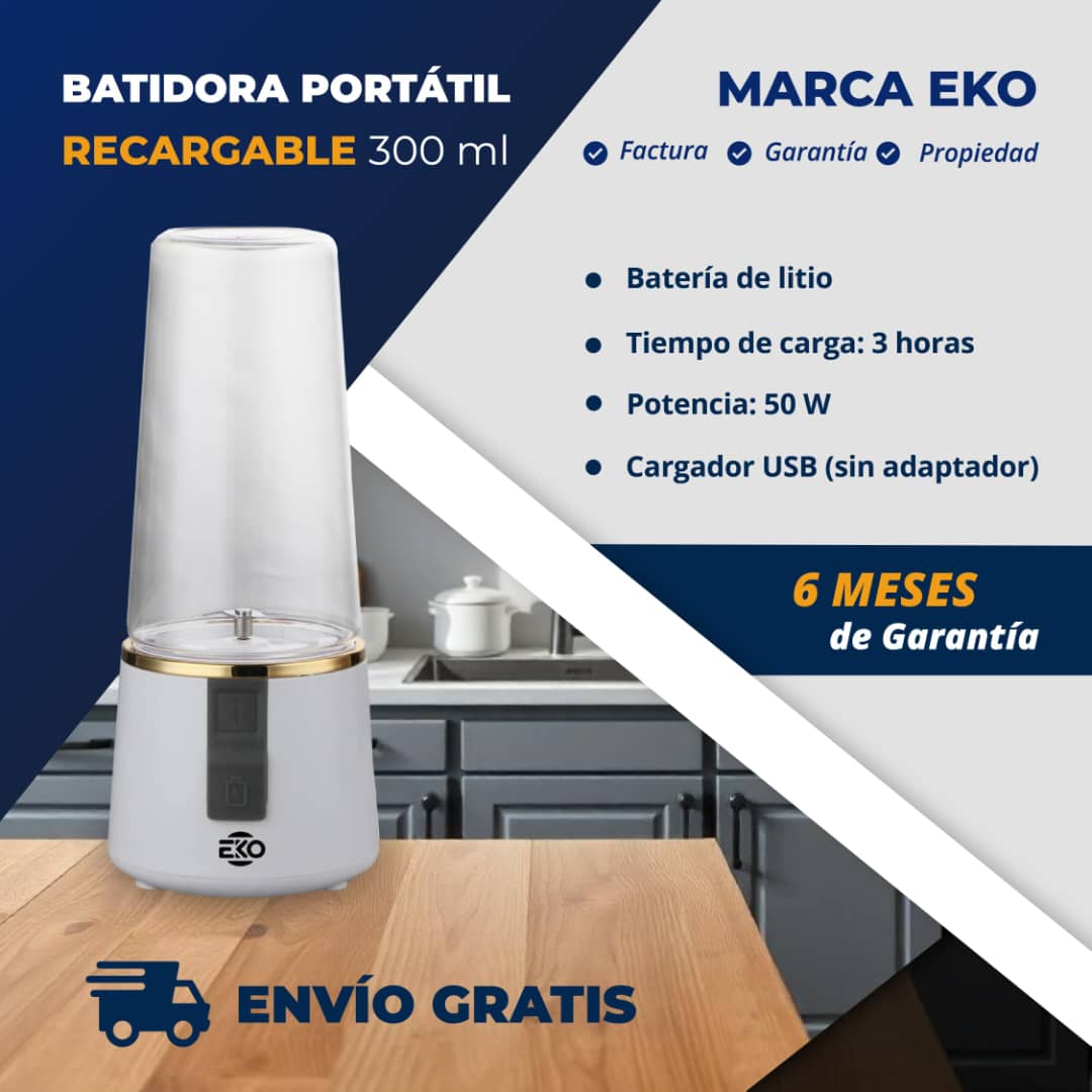 🔷 *Batidora Portátil Recargable 300 ml Marca EKO*- 6 meses de garantía- Factura, garantía y propiedad