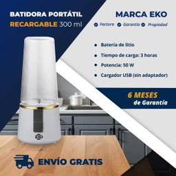 🔷 *Batidora Portátil Recargable 300 ml Marca EKO*- 6 meses de garantía- Factura, garantía y propiedad