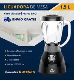 🔷 *Licuadora - Vaso de Plástico Marca EKO*- Un año de Garantía - Factura y Propiedad