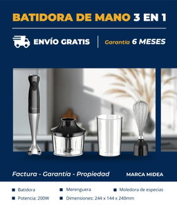 🔹 *Batidora de Mano 3 en 1 Marca Midea*- 6 meses de Garantía- Factura y Propiedad