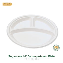 Bagasse 10" 3-compartment Plate / White (RM0.3546/pc)