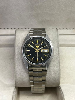 Seiko 5 "Black Dial with Gold Accents & Roman Minute Track"