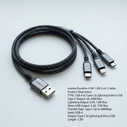 Oraimo Duraline 4 Cable - 3A Fast Charging, 1.2M, 3-in-1