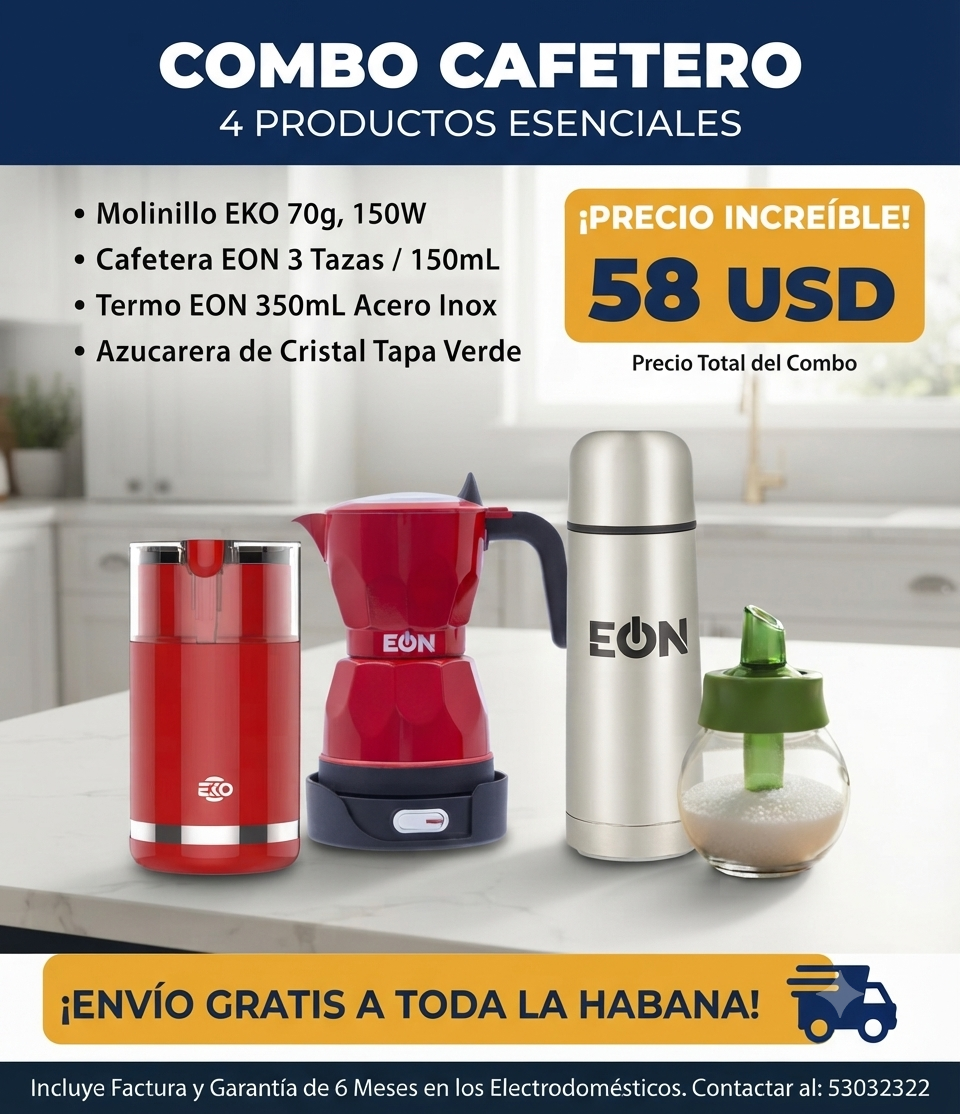 Combo de Cafetera eléctrica+ Termo 350ml + Azucarera + Molinillo 70g 