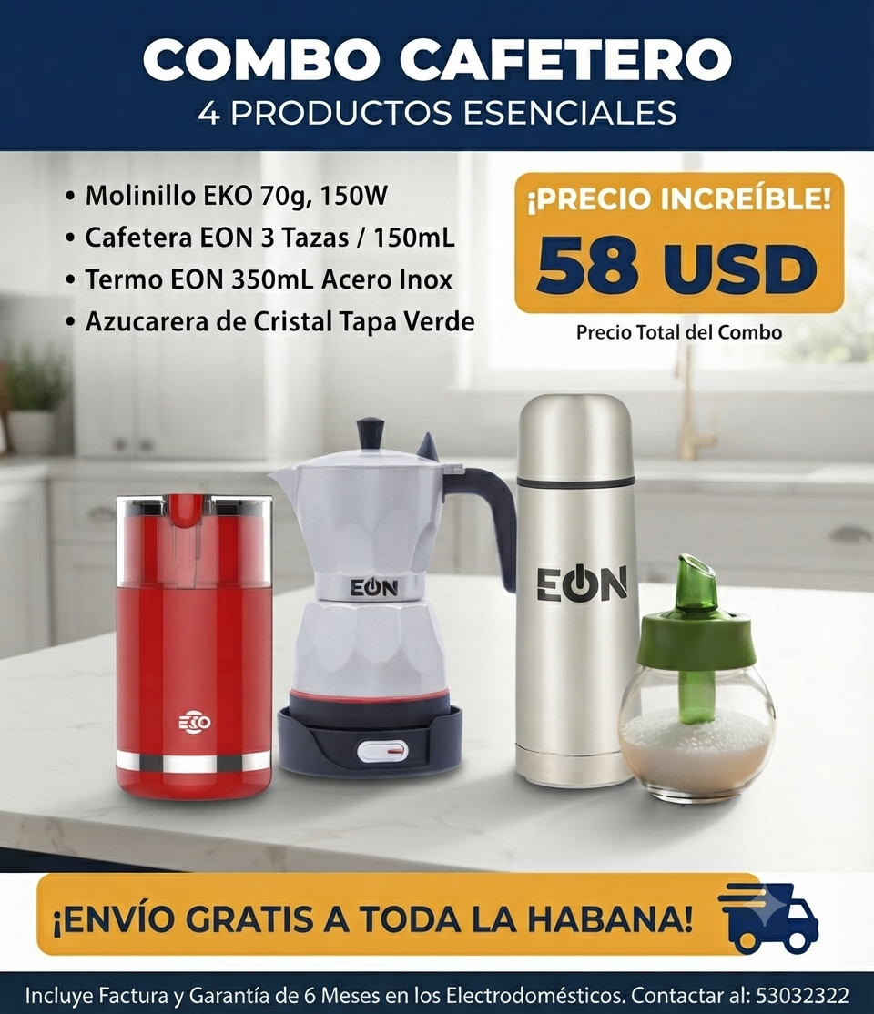 Combo de Cafetera eléctrica+Termo 350ml+Azucarera+Molinillo 70g 