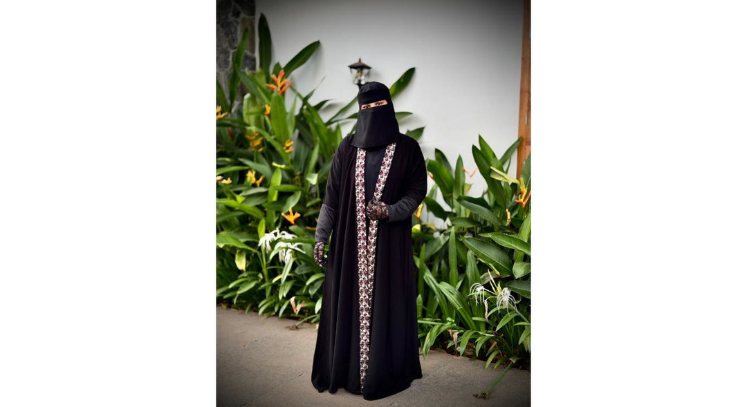 Liara Black Abaya with Floral Front Panel