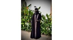 Liara Black Abaya with Floral Front Panel