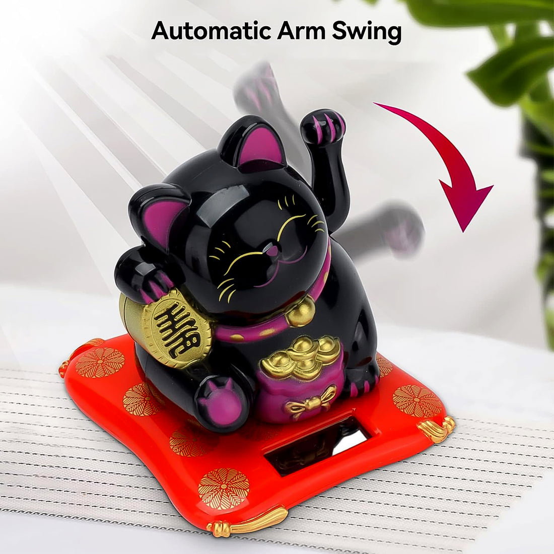 Waving Lucky Cat Statue – Solar Powered Wealth Decor | Styleva_0