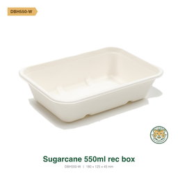 Bagasse Rectangular Box / 550ml / White (RM0.2716/pc)