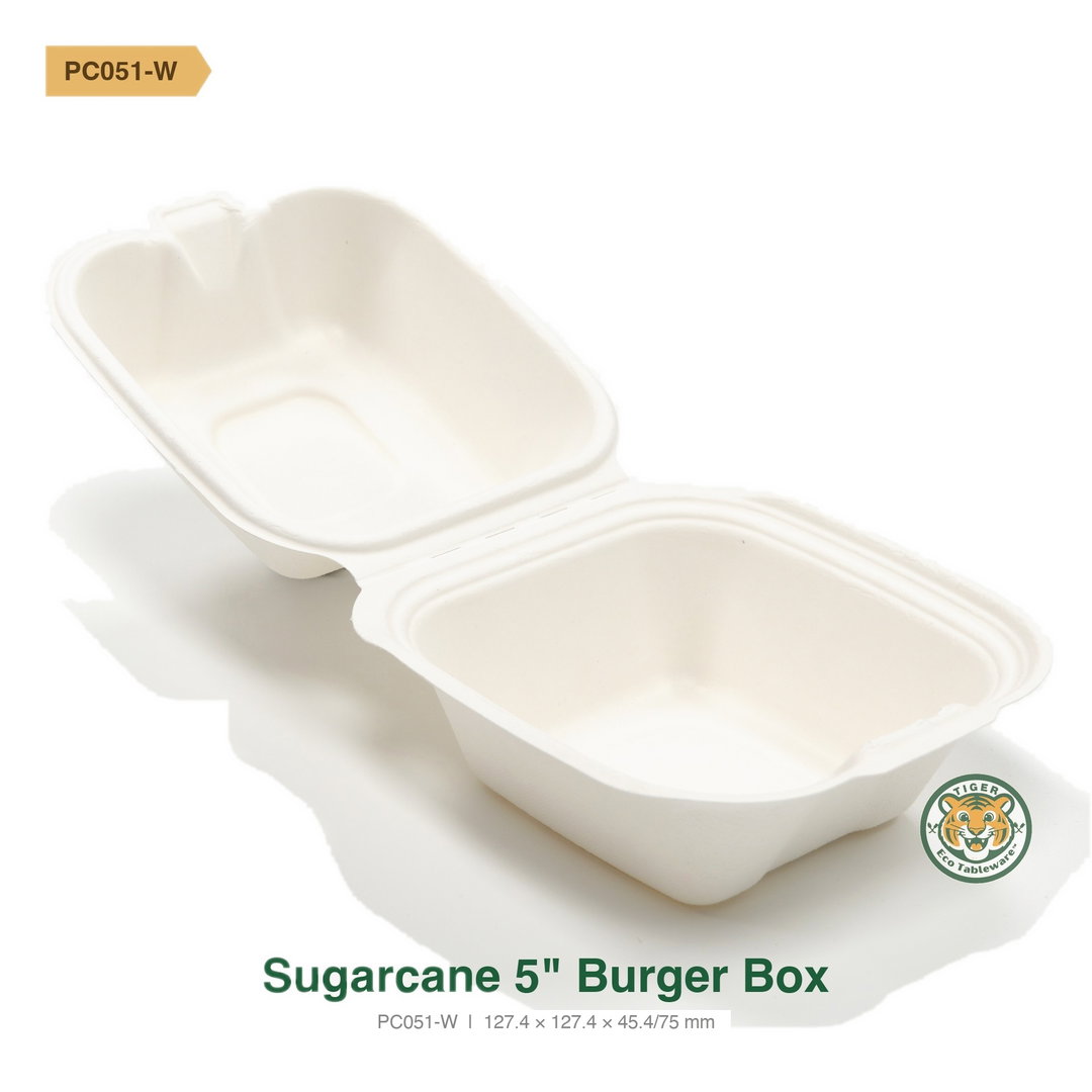 Bagasse 5" Burger Box / White (RM0.2438/pc)