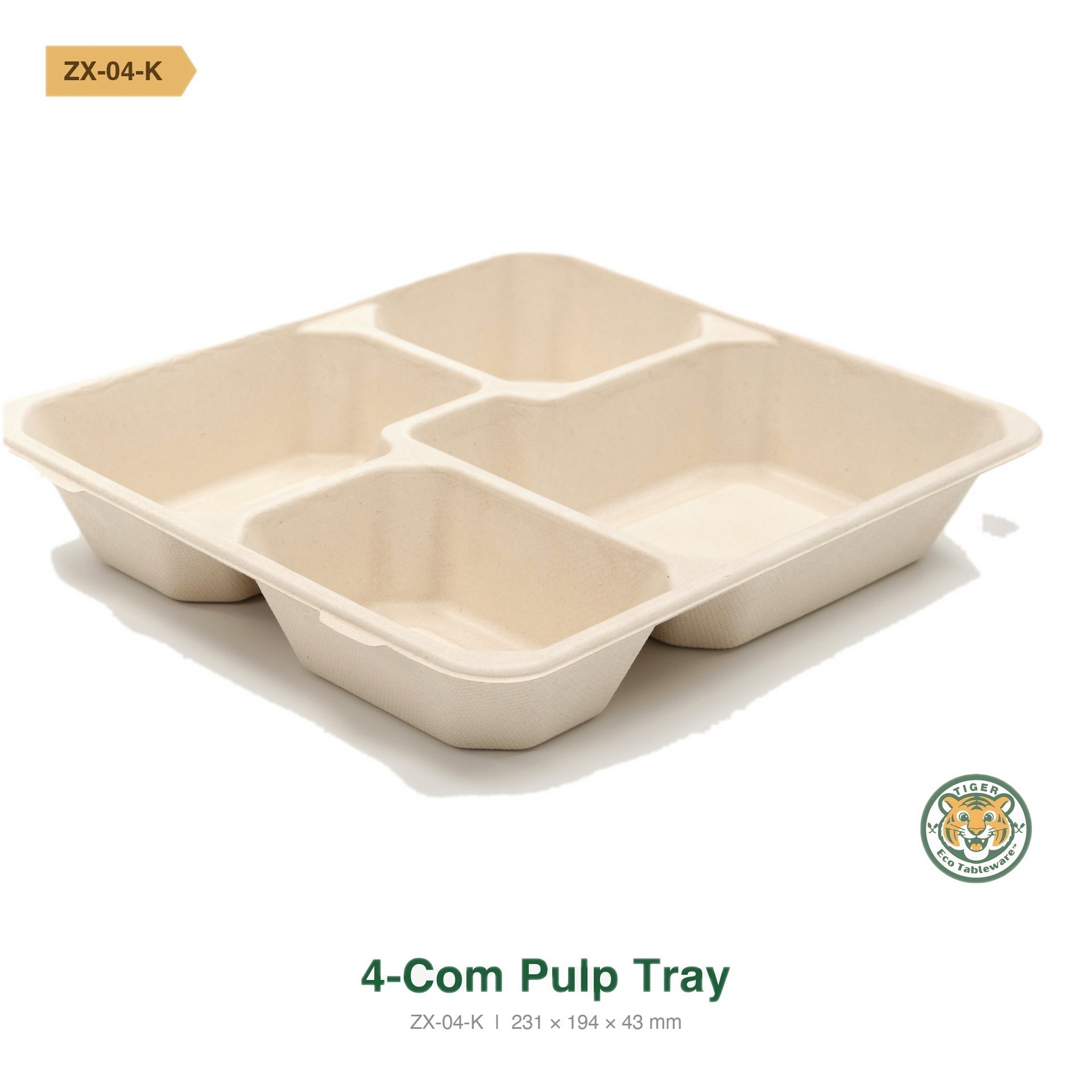 Bagasse 4-Compartment Pulp Tray / Brown (RM0.5634/pc)_0