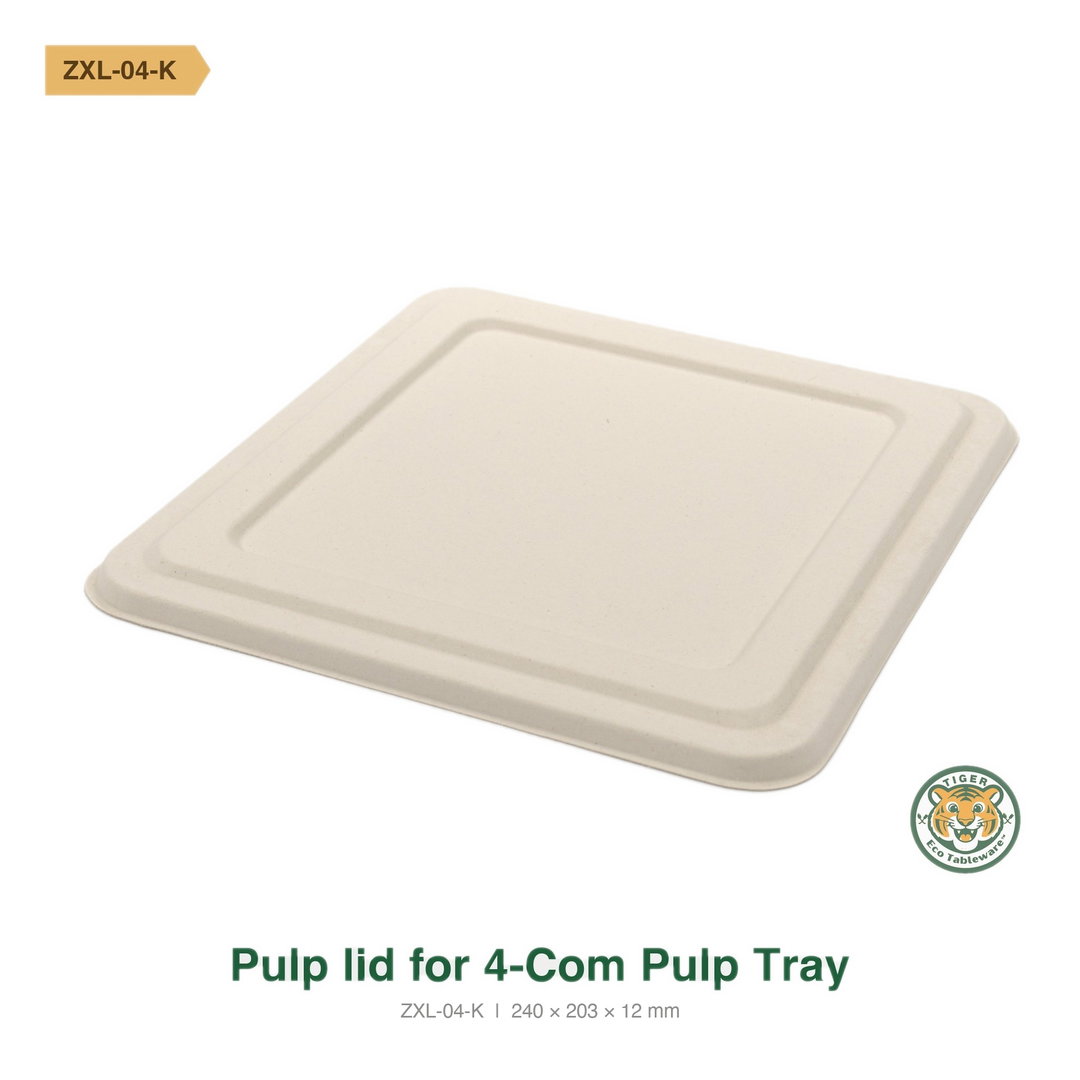 Bagasse Pulp Lid for 4-Compartment Pulp Tray / Brown (RM0.3268/pc)