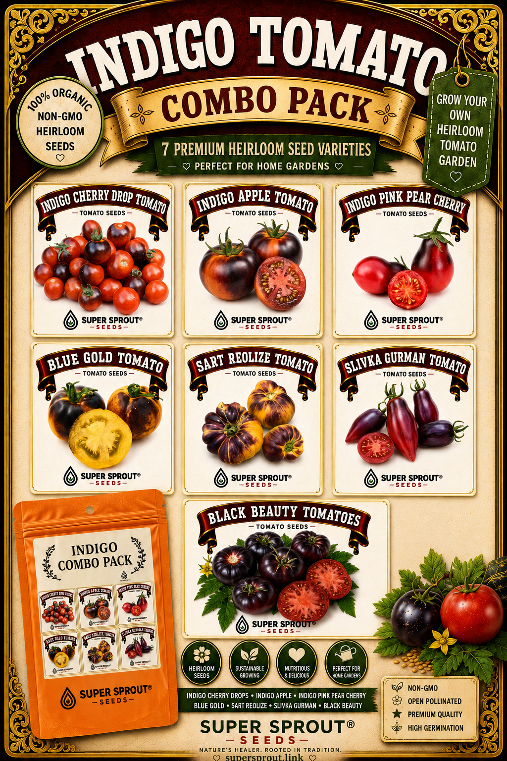 Indigo tomato combo pack x 7 packs 10 seeds.