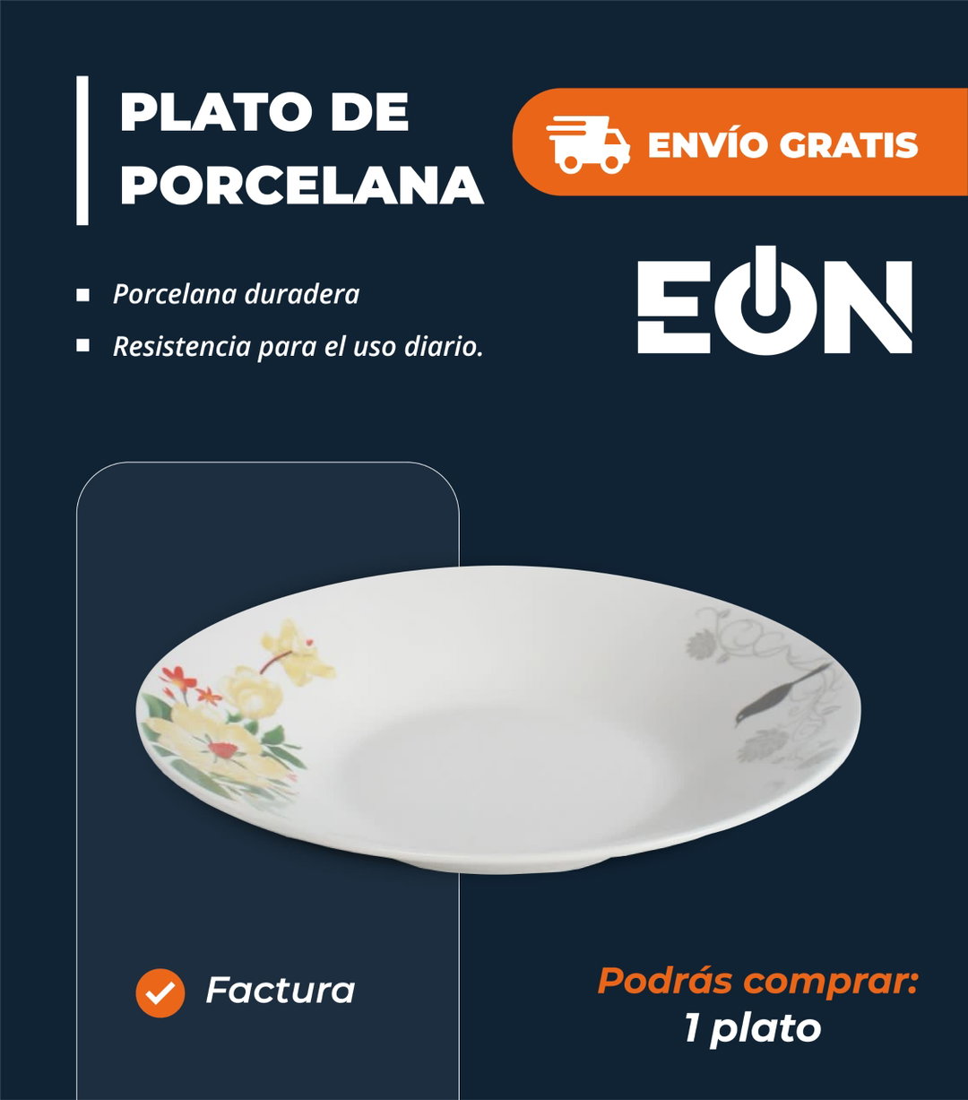 *🔹Platos de Porcelana Floreado, una Unidad*- Factura