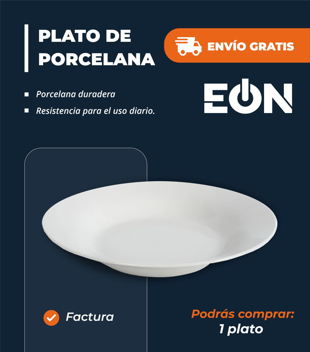 *🔹Platos de Porcelana Blanco, una Unidad*- Factura