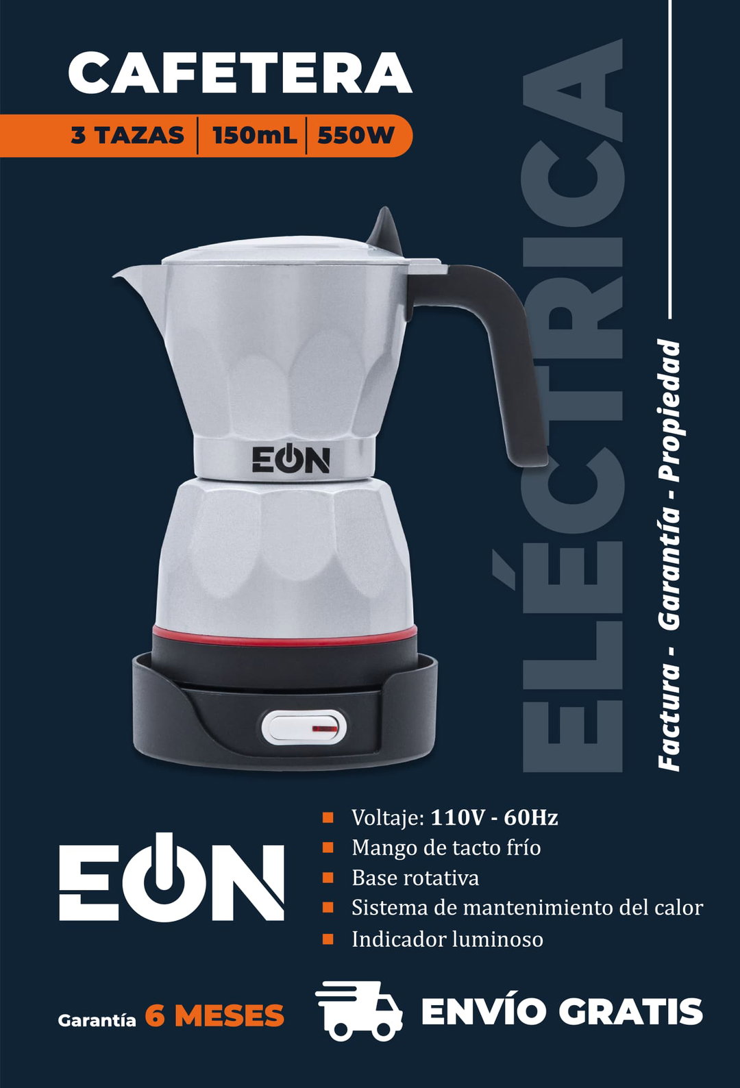 *🔹Cafetera Electrica de 3 Taza Marca EÒN 150 ML Color Gris*- 6 Meses de garantía- Factura y Propiedad
