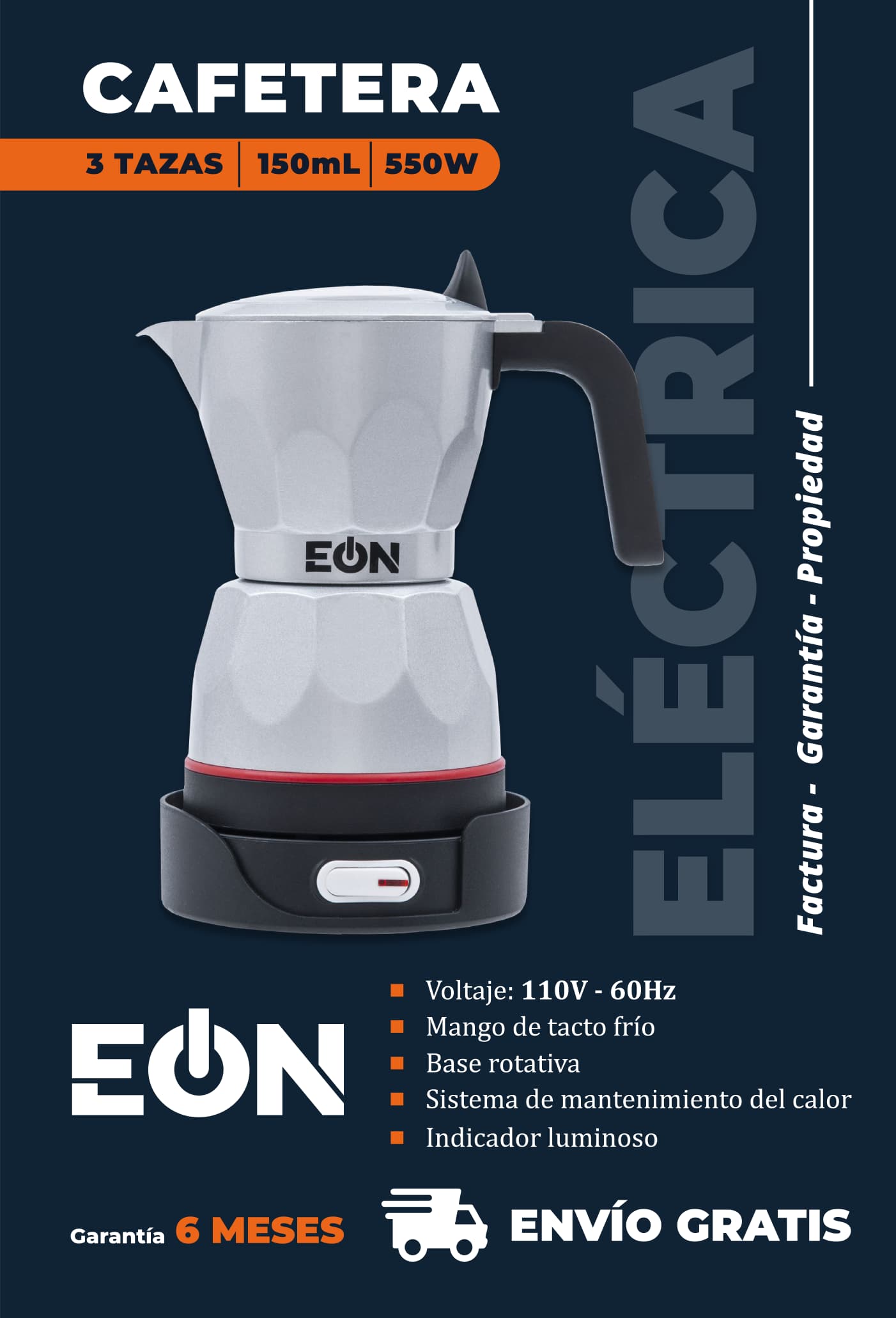 *🔹Cafetera Electrica de 3 Taza Marca EÒN 150 ML Color Gris*- 6 Meses de garantía- Factura y Propiedad_0