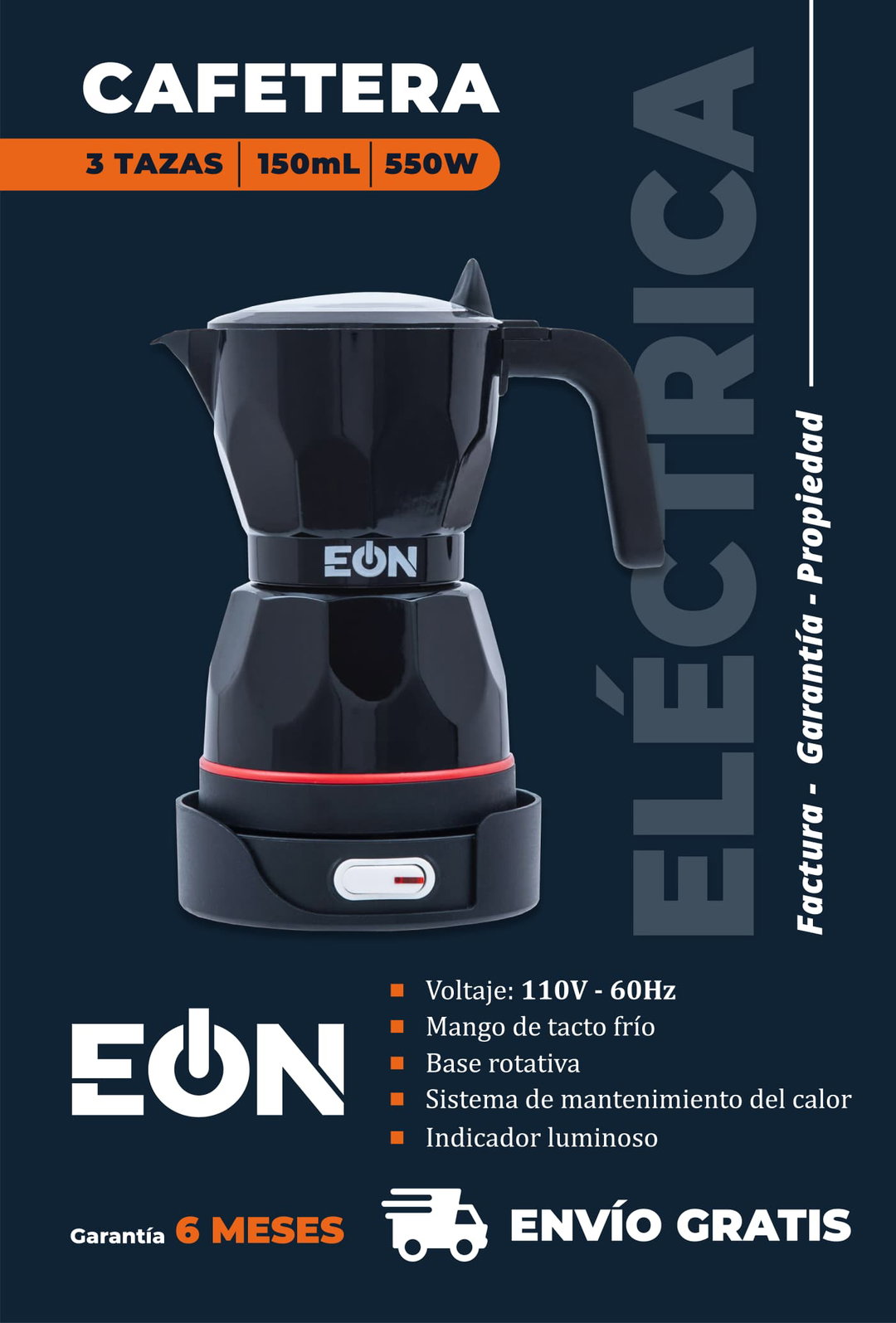 *🔹Cafetera Electrica de 3 Taza Marca EÒN 150 ML Color Negro*- 6 Meses de garantía- Factura y Propiedad