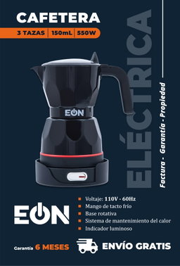*🔹Cafetera Electrica de 3 Taza Marca EÒN 150 ML Color Negro*- 6 Meses de garantía- Factura y Propiedad