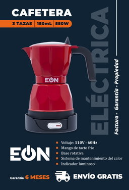 *🔹Cafetera Electrica de 3 Taza Marca EÒN 150 ML Color Rojo*- 6 Meses de garantía- Factura y Propiedad