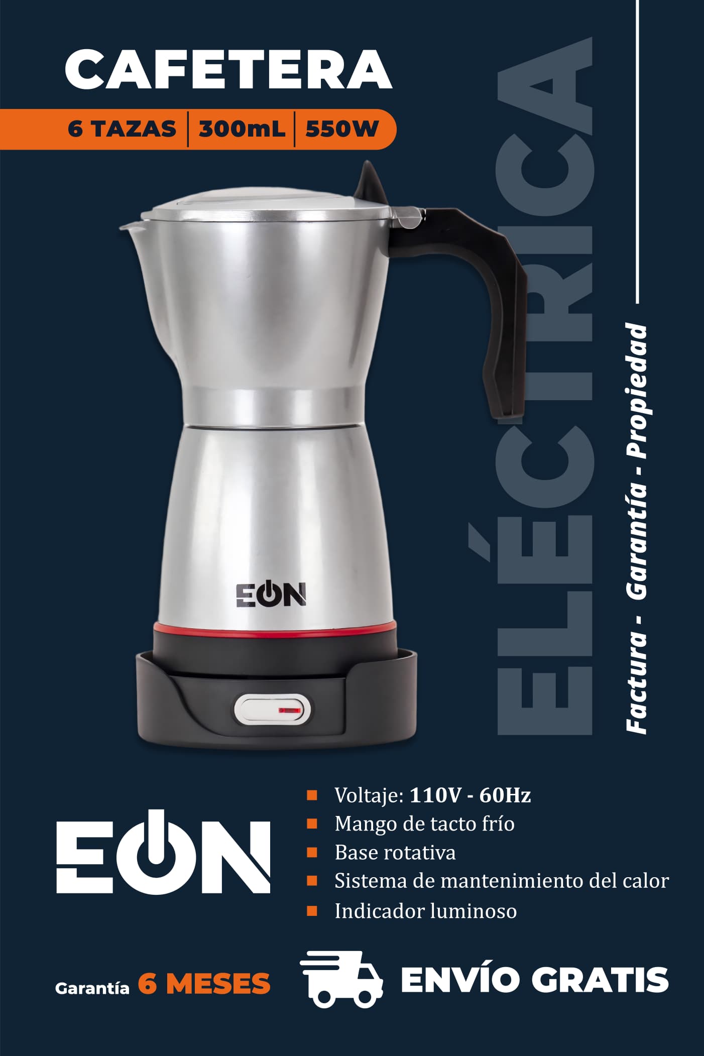 *🔹Cafetera Electrica de 6 Taza Marca EÒN 300 ML Color Gris*- 6 Meses de garantía- Factura y Propiedad_0